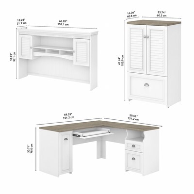 Bush Furniture Fairview 60"W L Shaped Desk with Hutch and Storage Cabinet with File Drawer, Shiplap Gray/Pure White (FV010G2W)