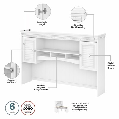 Bush Furniture Fairview 60" L-Shaped Desk with Hutch and 5-Shelf Bookcase, Shiplap Gray/Pure White (FV005G2W)