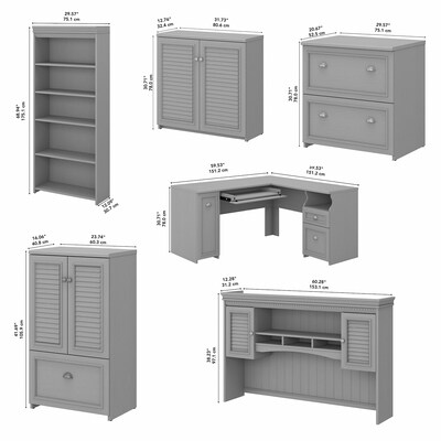 Bush Furniture Fairview 60"W L Shaped Desk with Hutch, Bookcase, Storage and File Cab, Cape Cod Gray (FV014CG)