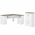 Bush Furniture Fairview 60 L-Shaped Desk and 2 Door Storage Cabinet with File Drawer, Shiplap Gray/