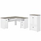 Bush Furniture Fairview 60"W L Shaped Desk and 2 Door Storage Cabinet with File Drawer, Shiplap Gray/Pure White (FV009G2W)