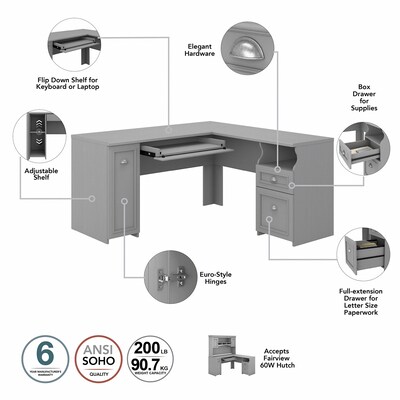 Bush Furniture Fairview 60"W L-Shaped Desk with Hutch, Cape Cod Gray (FV004CG)