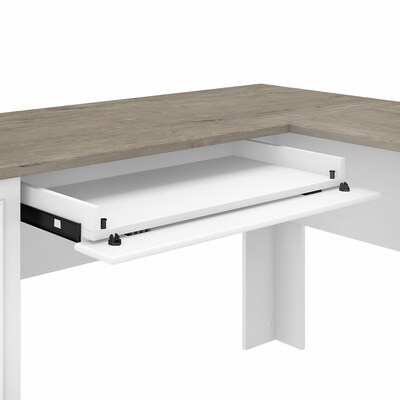 Bush Furniture Fairview 60" L-Shaped Desk with Hutch and 5-Shelf Bookcase, Shiplap Gray/Pure White (FV005G2W)