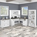 Bush Furniture Fairview 60W L Shaped Desk with Hutch, Lat File Cabinet and 5 Shelf Bookcase, Shipla