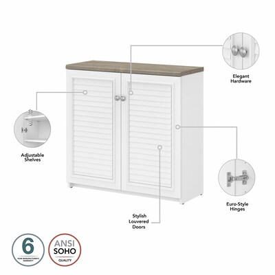 Bush Furniture Fairview 60" L-Shaped Desk with Hutch, File Cabinet, Bookcase and Storage, Shiplap Gray/Pure White (FV013G2W)