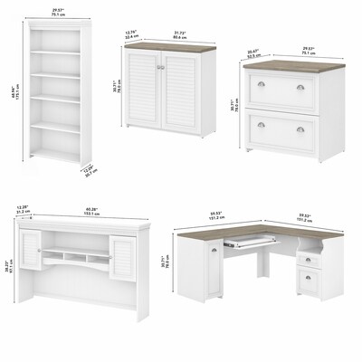 Bush Furniture Fairview 60" L-Shaped Desk with Hutch, File Cabinet, Bookcase and Storage, Shiplap Gray/Pure White (FV013G2W)