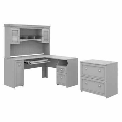 Bush Furniture Fairview 60"W L Shaped Desk with Hutch and Lateral File Cabinet, Cape Cod Gray (FV003CG)