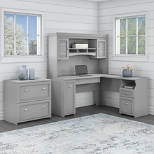 Bush Furniture Fairview 60W L Shaped Desk with Hutch and Lateral File Cabinet, Cape Cod Gray (FV003