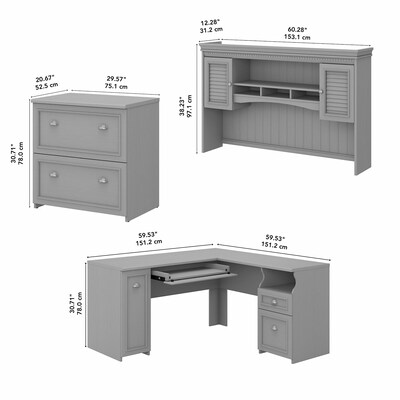 Bush Furniture Fairview 60"W L Shaped Desk with Hutch and Lateral File Cabinet, Cape Cod Gray (FV003CG)