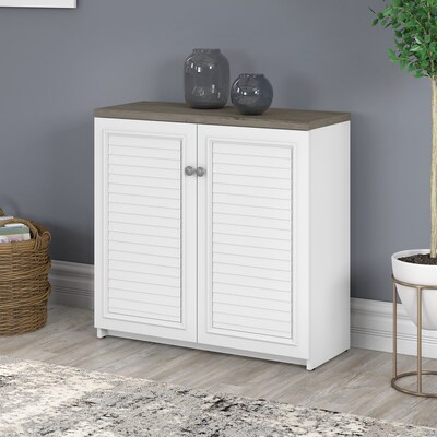 Bush Furniture Fairview 30.71" Small Storage Cabinet with 3 Shelves, Shiplap Gray/Pure White (WC53696-03)