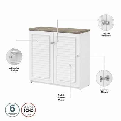 Bush Furniture Fairview 30.71" Small Storage Cabinet with 3 Shelves, Shiplap Gray/Pure White (WC53696-03)