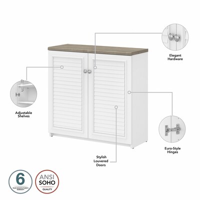 Bush Furniture Fairview 30" Small Storage Cabinet with 3 Shelves, Shiplap Gray/Pure White (WC53696-03)