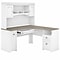 Bush Furniture Fairview 60W L Shaped Desk with Hutch, Shiplap Gray/Pure White (FV004G2W)