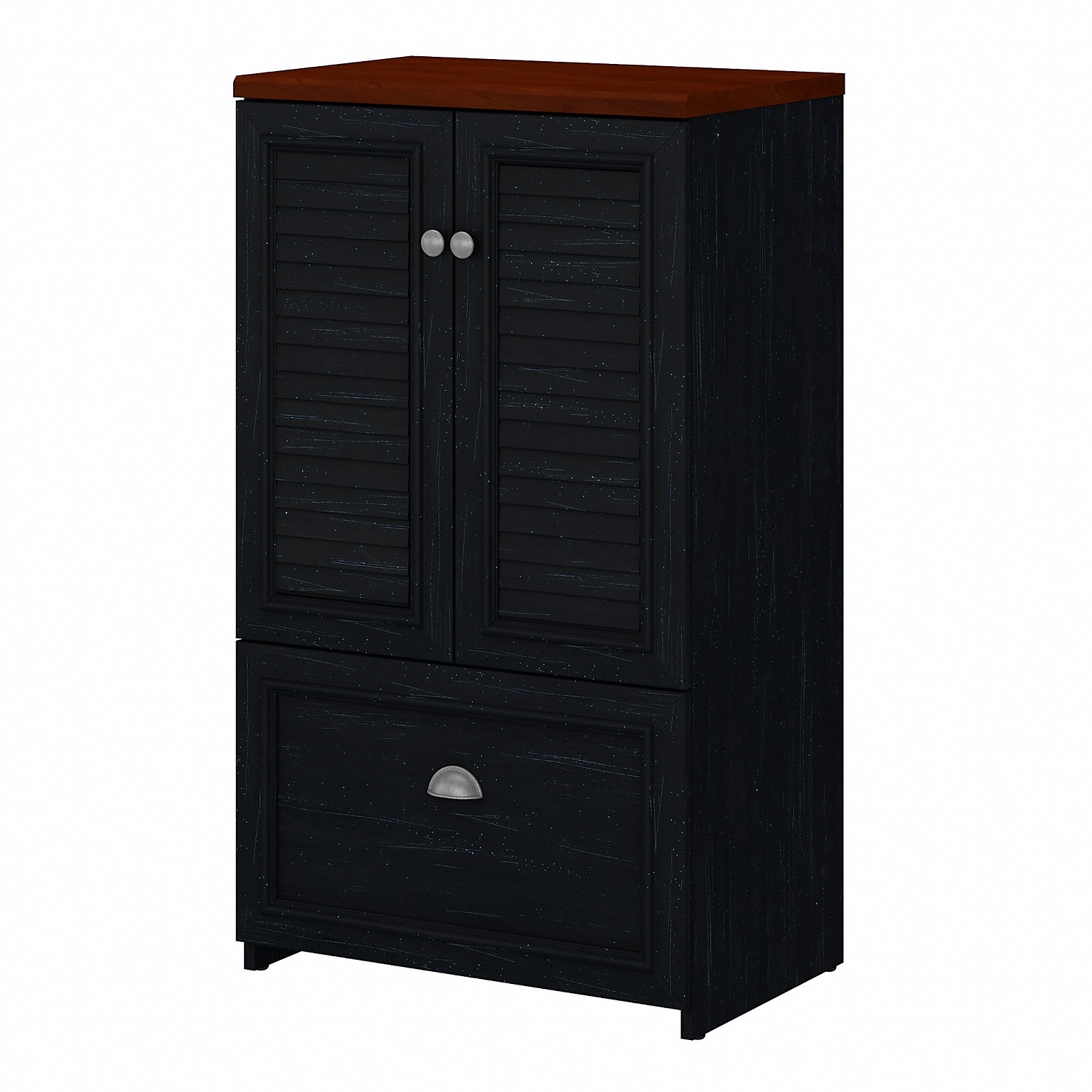 Bush Furniture Fairview 41.69H Storage Cabinet with 3 Shelves, Antique Black/Hansen Cherry (WC53980-03)