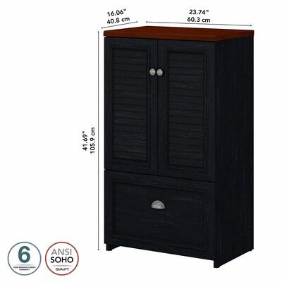 Bush Furniture Fairview 41.69"H Storage Cabinet with 3 Shelves, Antique Black/Hansen Cherry (WC53980-03)