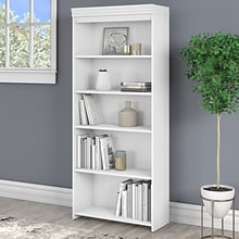 Bush Furniture Fairview 69H 5-Shelf Bookcase with Adjustable Shelves, Shiplap Gray/Pure White Lamin
