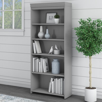 Bush Furniture Fairview 69"H 5-Shelf Bookcase with Adjustable Shelves, Cape Cod Gray Laminated Wood (WC53565-03)