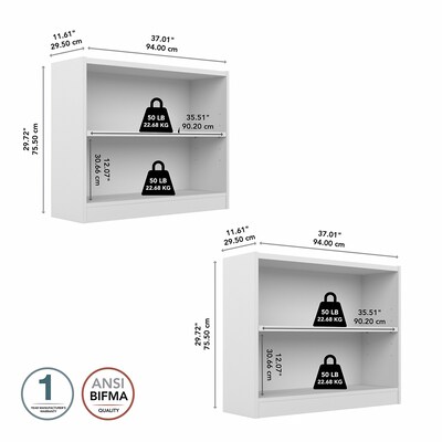 Bush Furniture Universal 30"H 2-Shelf Bookcase, Pure White, 2/Set (UB001PW)