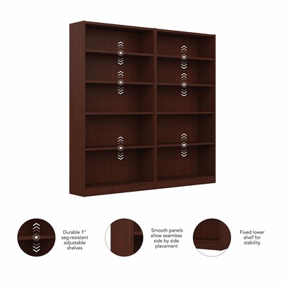 Bush Furniture Universal 72"H 5-Shelf Bookcase with Adjustable Shelves, Vogue Cherry, 2/Set (UB003VC)