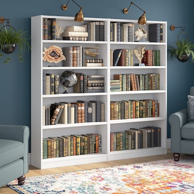 Bush Furniture Universal 72"H 5-Shelf Bookcase, Pure White, 2/Set (UB003PW)