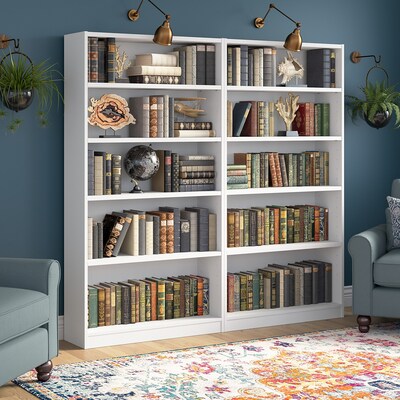 Bush Furniture Universal 72"H 5-Shelf Bookcase, Pure White, 2/Set (UB003PW)