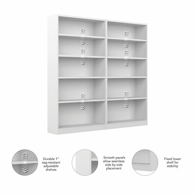 Bush Furniture Universal 72"H 5-Shelf Bookcase, Pure White, 2/Set (UB003PW)