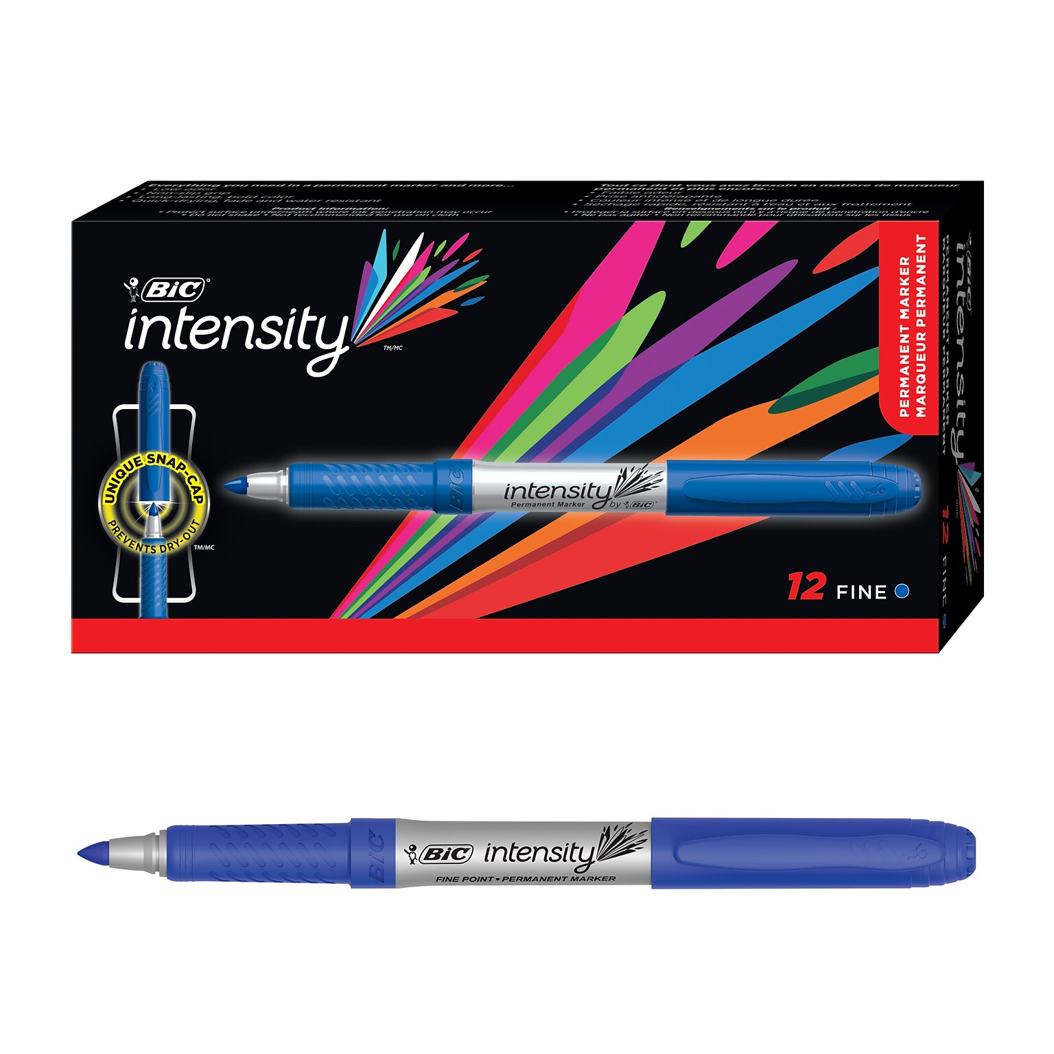 BIC Intensity Permanent Markers, Fine Tip, Blue, 12/Pack (GPM11-BLU)