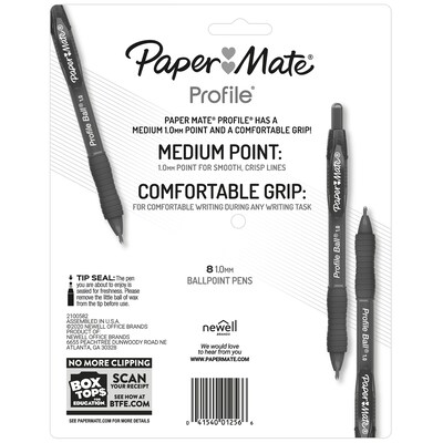 Paper Mate Profile Ballpoint Pen, Medium Point, Black Ink, 8 Pack (2095460)