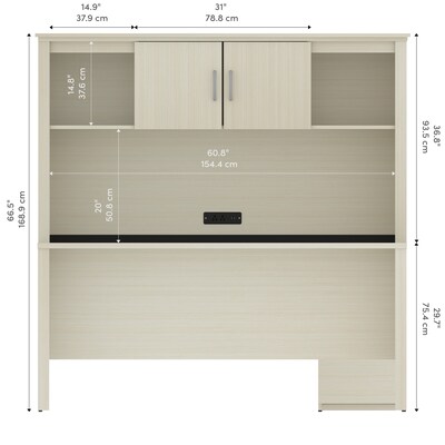 Bestar Logan 66"W U or L-Shaped Executive Office Desk with Pedestal and Hutch, White Chocolate (46410-31)