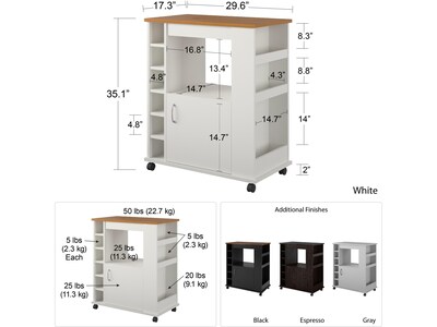 Ameriwood Williams 12-Shelf Particle Board Kitchen Cart, White (5276817COM)