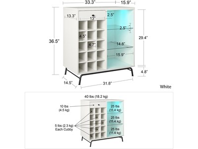 Ameriwood Melbourne 36.5" Bar Cabinet with 3 Shelves, White (3593013COM)