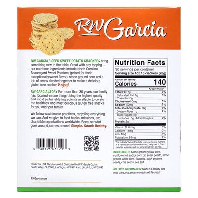 RW Garcia Gluten Free Sweet Potato Crackers, 30 oz (220-02002)