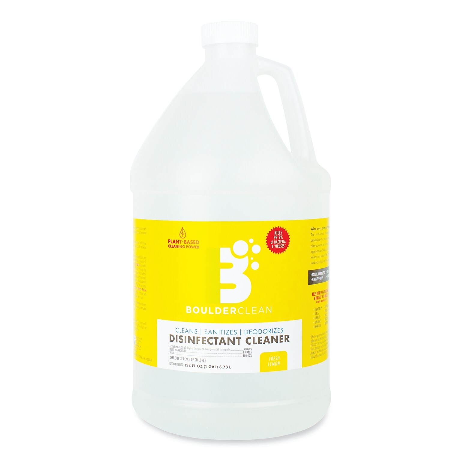Boulder Clean Disinfectant Cleaner, Lemon Scent, 128 oz Bottle, 4/Carton (BCL003137CT)