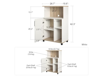 System Build Whitmore 42" Microwave Stand with 6 Shelves, Rustic White/Oak (7014500COM)