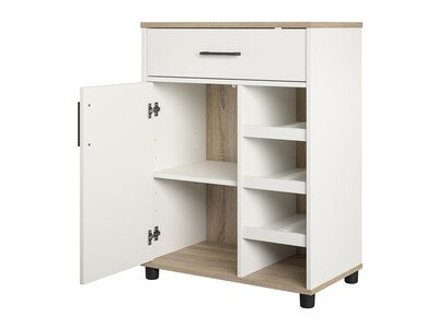 System Build Whitmore 36" Bar Cabinet with 6 Shelves, Rustic White/Oak (2461500COM)