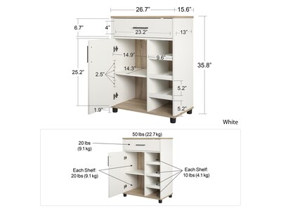 System Build Whitmore 36" Bar Cabinet with 6 Shelves, Rustic White/Oak (2461500COM)