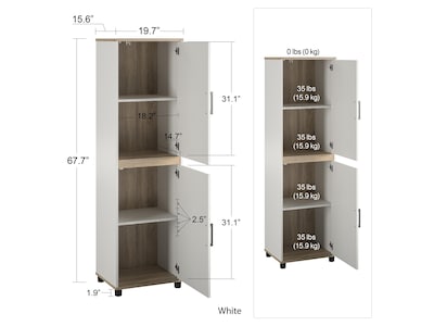 System Build Whitmore 68" Kitchen Pantry Cabinet with 4 Shelves, Rustic White/Oak (9695500COM)