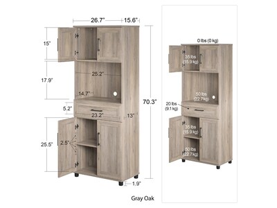 System Build Dwyer 70" Tall Coffee Bar with 4 Shelves, Gray Oak (6383337COM)