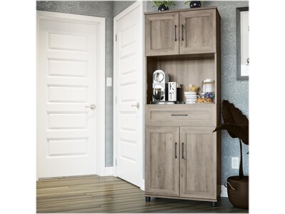 System Build Dwyer 70" Tall Coffee Bar with 4 Shelves, Gray Oak (6383337COM)