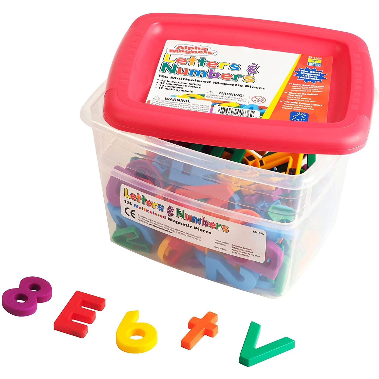 Educational Insights AlphaMagnets & MathMagnets, 1.5H, Multi Color, Set of 126 (1636)