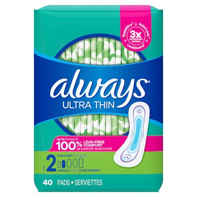 Always Ultra Thin Pads, Super Long 10 Hour, 40/Pack (59874PK)