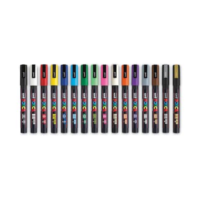 Uni POSCA Permanent Specialty Marker, Fine Bullet Tip, Assorted Colors, 16/Pack (PC3M16C)