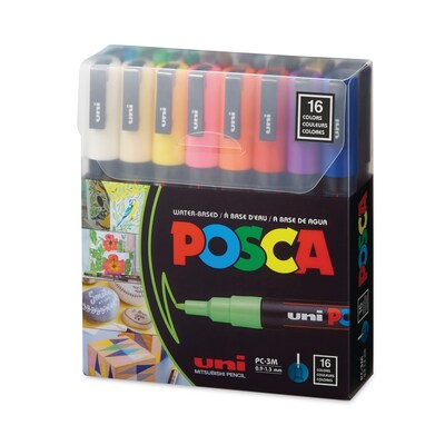 Uni POSCA Permanent Specialty Marker, Fine Bullet Tip, Assorted Colors, 16/Pack (PC3M16C)