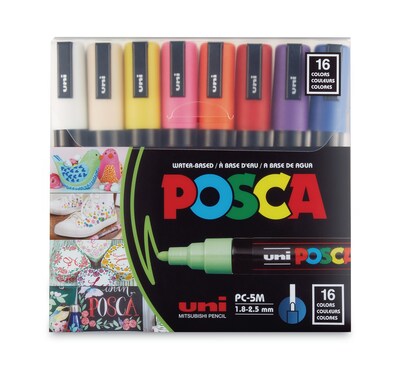 Uni POSCA Permanent Specialty Marker, Medium Bullet Tip, Assorted Colors, 16/Pack (PC5M16C)