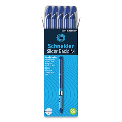 Schneider Slider Basic Ballpoint Pen, Medium Point, Blue Ink, 10/Box (151103)