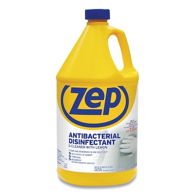 Zep Antibacterial Disinfectant and Cleaner, Lemon Scent, 1 Gallon, 4/Carton (ZPEZUBAC128CT)