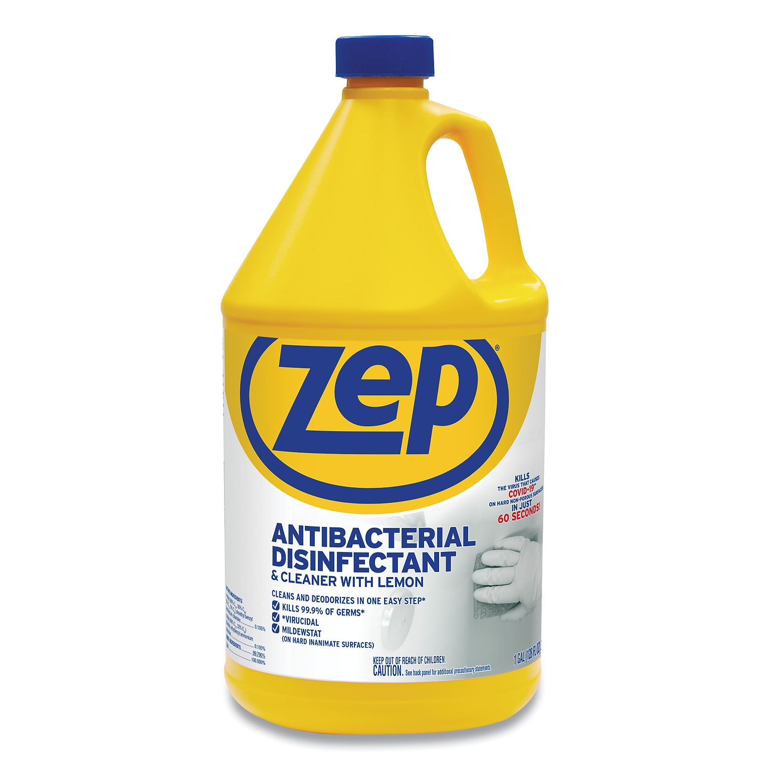 Zep Antibacterial Disinfectant and Cleaner, Lemon Scent, 1 Gallon, 4/Carton (ZPEZUBAC128CT)
