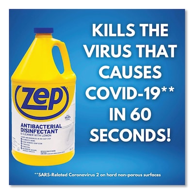 Zep Antibacterial Disinfectant and Cleaner, Lemon Scent, 1 Gallon, 4/Carton (ZPEZUBAC128CT)