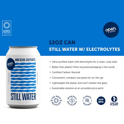 Open Water Still Canned Water with Electrolytes, 12oz, 12/Case (343-00002)