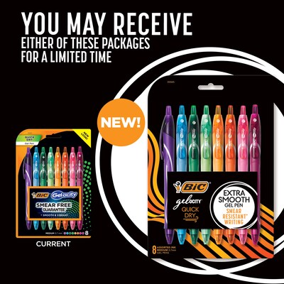 BIC Gel-ocity Quick Dry Retractable Gel Pens, Medium Point, 0.7mm, Assorted Ink, 8/Pack (RGLCGAP81-AST)